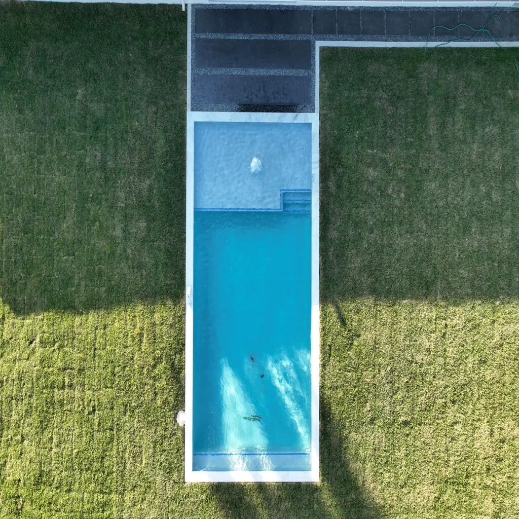 Drone view from above of a custom pool
