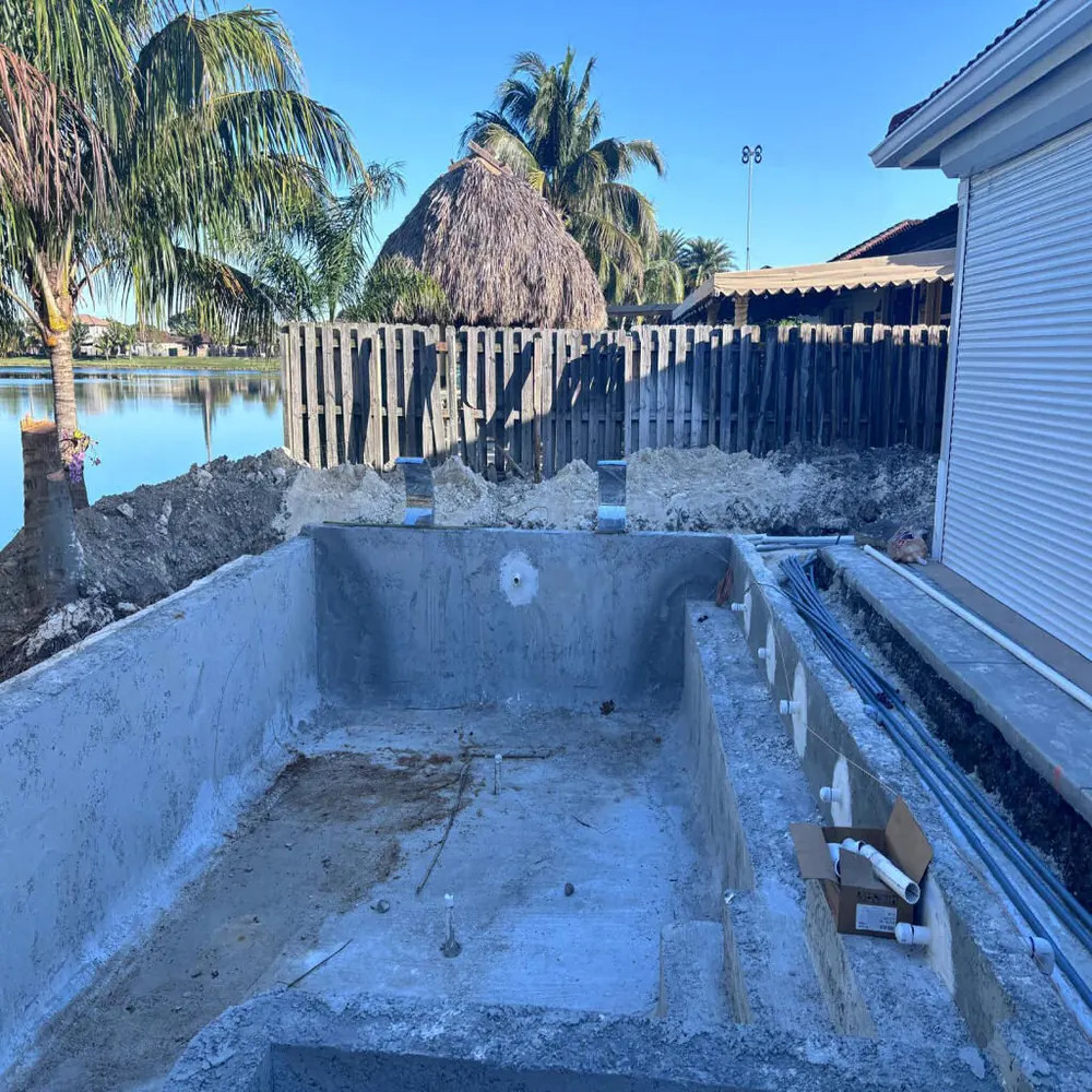 Gunite shell with plumbing installed