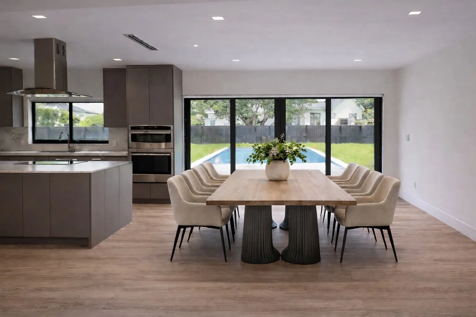 Renovated dining room with refined finishes